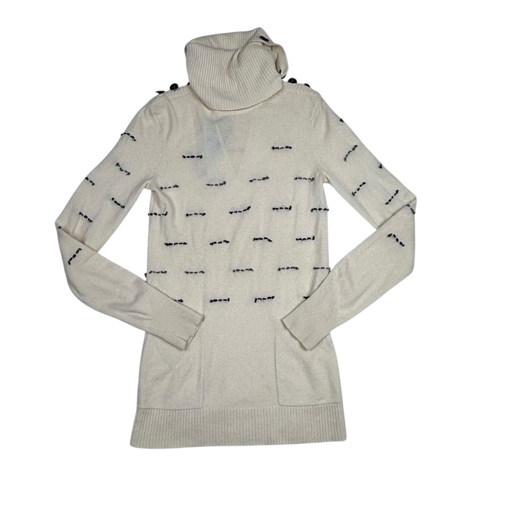 L.A.M.B. Cashmere Cream and Black Patterned Turtleneck Sweater